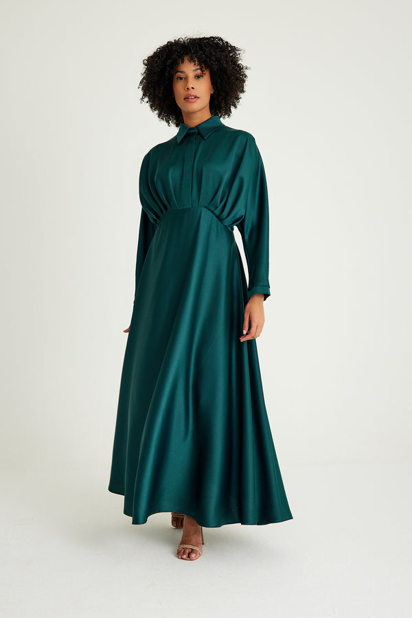 Hale Saten Abiye Elbise Yeşil