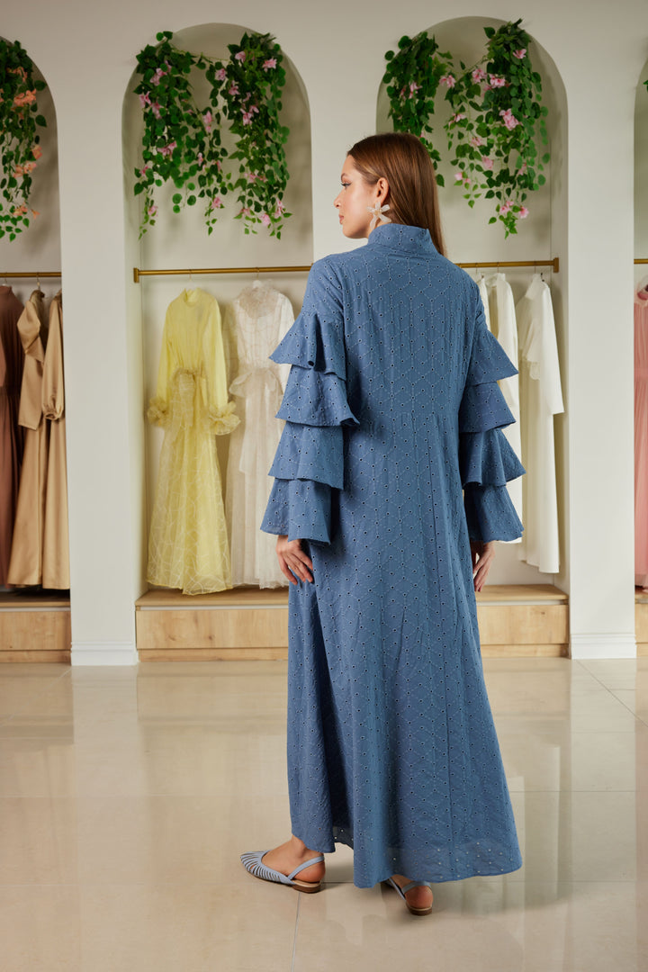 Fiona Volan Detaylı Fisto Mavi Elbise Yeni Sezon Modelleri