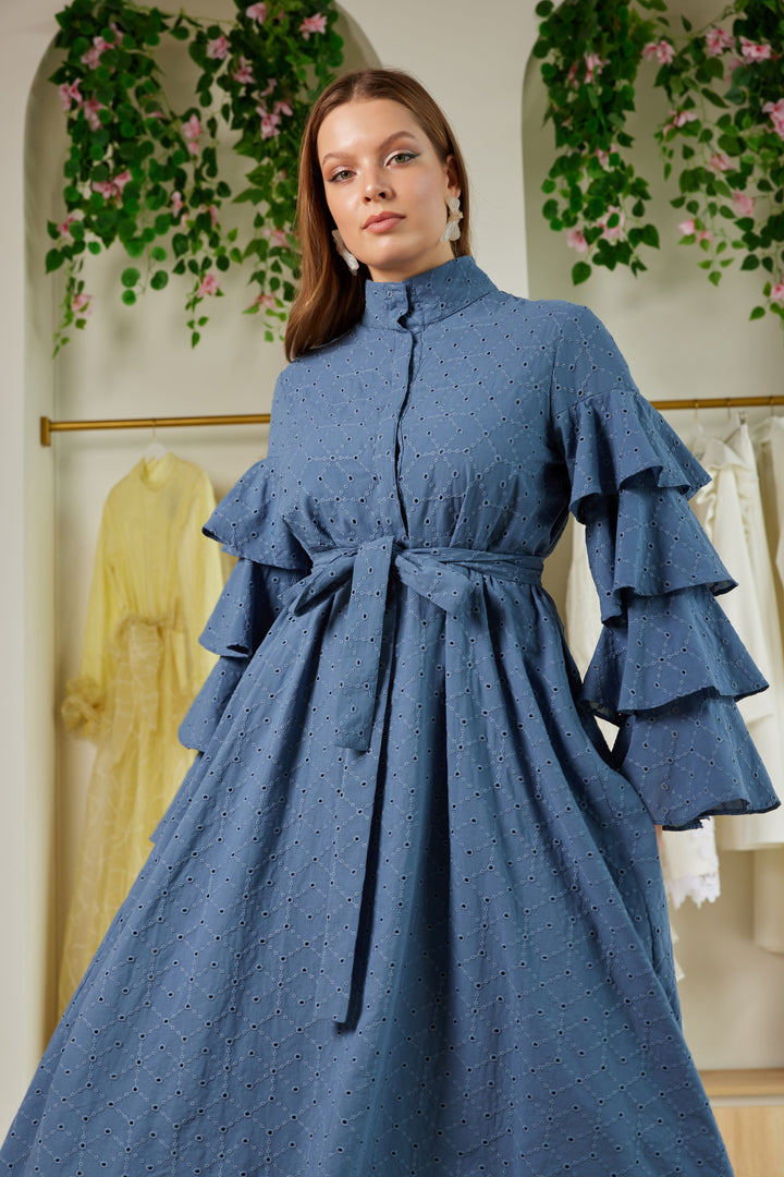 Fiona Volan Detaylı Fisto Mavi Elbise Fiyatları