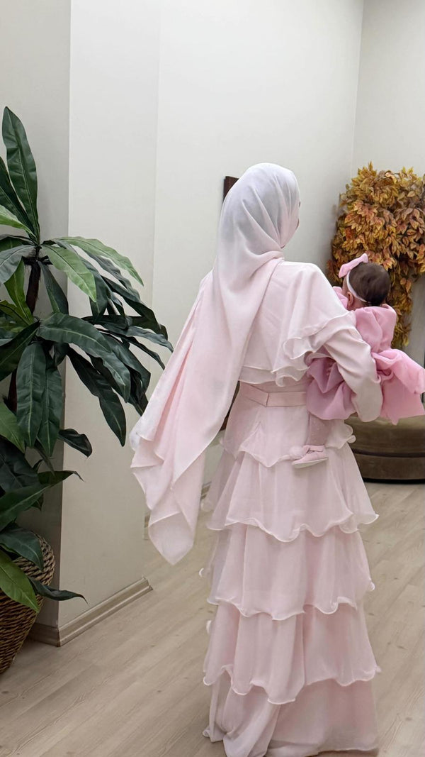 Talia Şifon Pelerin Detaylı Elbise Pembe